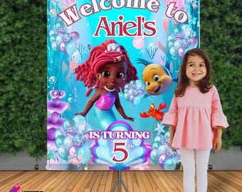 Ariel Background Design, Ariel Personalized Banner, Little mermaid Ariel Birthday Party, Decoration, Custom Backdrop design,DIGITAL FILE A60