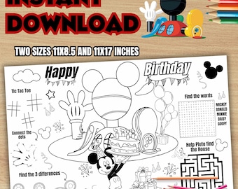 Mickey mouse club house Coloring page, Mickey club house birthday placemat, Mickey activity set paty, Club house party,INSTANT DOWNLOAD MK01