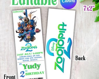 Zootopia 2 Ticket Invitation,Zootopia Birthday Invite,Zootopia 2 Digital Printable Ticket Invite,Printable Ticket,EDITABLE DIGITAL FILEL Z72