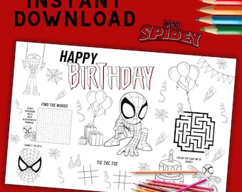Spidey coloring page, spidey birthday placemat, activity set,spidey party, coloring activity, kids' party activity, INSTANT DOWNLOAD S11