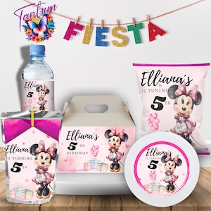Editable Minnie Party Pack, Minnie Potato Chip Bag, Minnie Bottle Label, Minnie Chocolate Label, Minnie Gable Box, EDITABLE DIGITAL FILE M09
