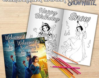 Editable SnowWhite mini coloring book, Snow White Coloring book, Snowwhite party favors, Digital Printable, EDITABLE DIGITAL FILE S37