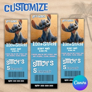 Invitation Billet Lilo & Stitch, Invitation Anniversaire Lilo et Stitch, Invitation Billets Imprimables Numériques Lilo et Stitch, Billet Stitch, LS05