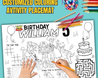 Toystory Birthday Party EDITABLE Placemat, toystory Birthday Activity Sheet, Coloring Page| toystory Birthday Placemat, DIGITAL FILE T22