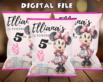 Minnie Chip Bags for party favors, party bags, Watercolor minnie birthday, download, Custom printable, DIGITAL DOWNLOAD M09