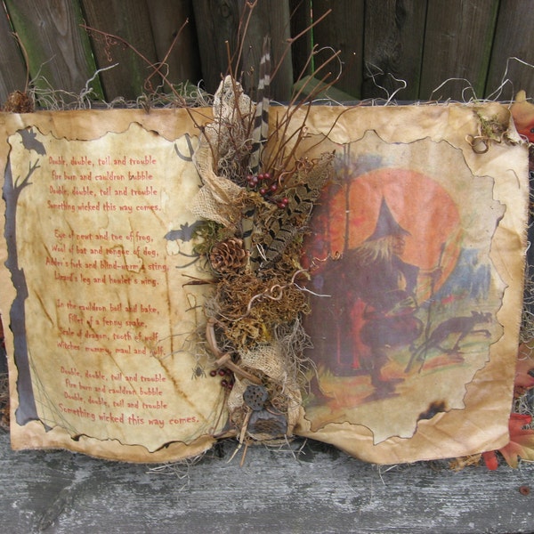 Primitive Folk Art Witch's Spell Book