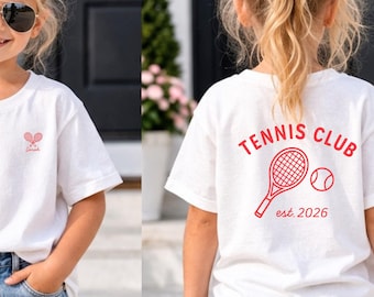 Gepersonaliseerde tennisclub kindershirt, aangepaste naam est jaar tennisspeler cadeau, kindert-shirt