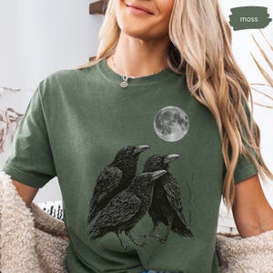 Ravens Staring Moon Shirt, Comfort Colors Halloween Shirt, Spooky Season Tshirt, Gift for Halloween, Unisex Raven Tshirt, Crow Tee