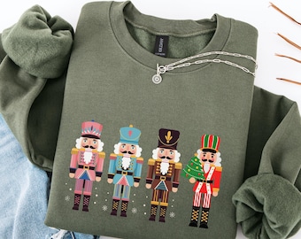 Nutcracker Christmas Women's Sweatshirt, Crewneck Holiday Party Tee Christmas Sweater Nutcracker