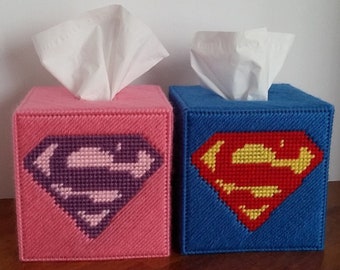 Superman Inspired Tissue Box Cover In Blue Or Pink