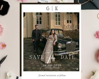 Personalized Photo Save The Date Magnet: Modern Wedding Announcement