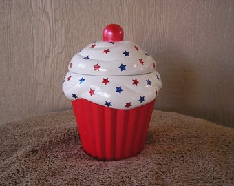 Patriotic Star Studded Cupcake Jar Red Bottom