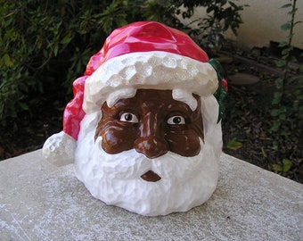 African American Santa Head Cookie Jar
