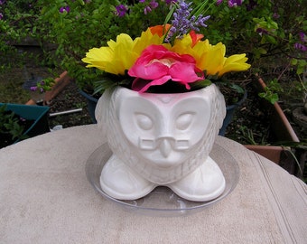 Ready --  To  --  Ship  --  Outdoor Glazed Professor Barn Owl Planter With Drain Hole And Drip Tray