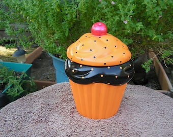 Halloween Pumpkin Night Polka Dot Party Cupcake Jar