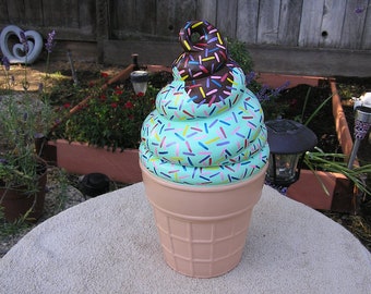 Swirled Rainbow Sprinkles Chocolate Mint Sundae Ice Cream Cookie Jar