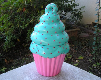 Swirled Turquoise Candy 3-D Raspberry Candy Dot Delight Cupcake Jar