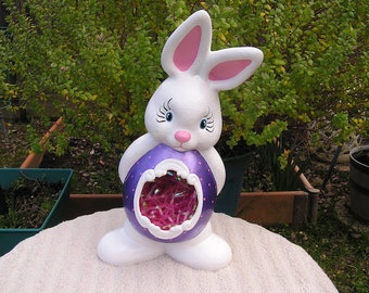 Extra Large Easter Egg Bunny With Easter Grass Metallic Purple