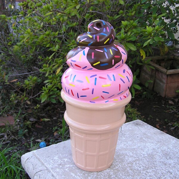 Swirled Rainbow Sprinkles Chocolate Strawberry Sundae Ice Cream Bank