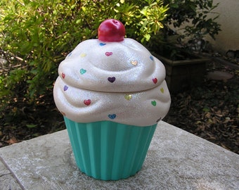 Regular  Size   Rainbow Turquoise Love Cupcake Jar