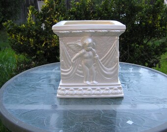 Elegant Square Angel/Cherub Tissue Box Holder, Planter, Vase, Candy Dish