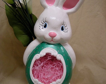 Extra Large Easter Egg Bunny with Easter Grass Dark MInt Green