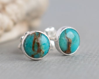 Turquoise Stud Earrings - Sterling Silver Stud Earrings - Real Turquoise - Gemstone Post Earrings