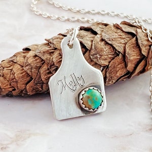 Personalized Necklace, Turquoise Cow Tag Personalized Jewelry, Turquoise Jewelry Gift for Women, Bridesmaids Gifts, Rustic Wedding Jewelry image 5