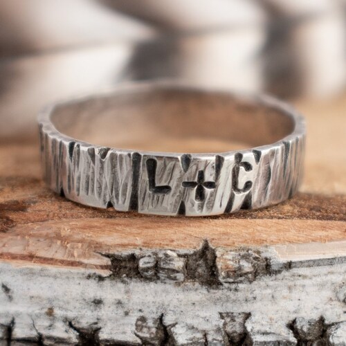 Tree Bark Initial Ring Sterling Silver 