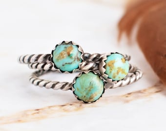 Turquoise ring sterling silver Rope Band - Stacking Rings - Blue Gemstone Ring - Turquoise Jewelry For Women - Rope Band