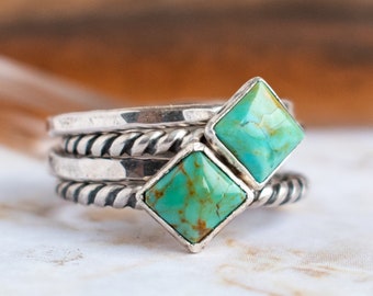 Genuine Turquoise Ring - Sterling Silver - Turquoise Rings - Stacking Rings For Women - Turquoise Jewelry Rope Band