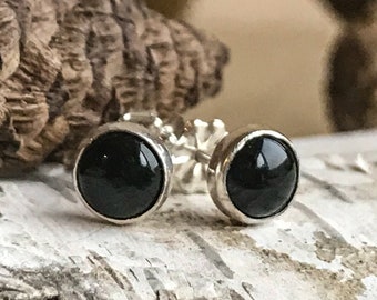 Small black Onyx Stud Earrings -Black gemstone studs Sterling Silver Earrings - Gemstone Post Earrings - Give for Her