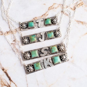 Personalized Bar Necklace, Sterling Silver Turquoise Necklace, Turquoise Jewelry, Silver Bar Necklace, Gift For Her Western Cowgirl Jewelry