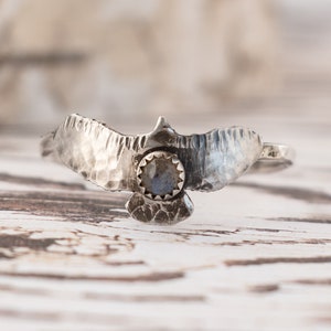 Bird Ring Labradorite and Sterling Silver Ring Small Hawk Jewelry Nature Jewelry for Women Woodland Jewelry image 1