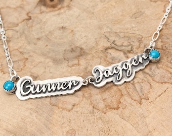 Custom Name Necklace sterling silver Word Necklace, Kids Name Turquoise Necklace Personalized