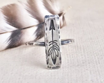 Bar Arrow Ring - Sterling Silver - Arrow Rings - Boho Jewelry - Bar Rings - Inspirational Rings For Women