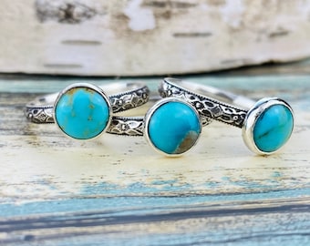 Arizona Turquoise Ring- Western Rings - Blue Gemstone Ring - Sterling Silver Stackable Ring - Diamond Floral Band - Turquoise ring for Women