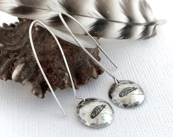 Feather Dangle Earrings Sterling Silver - Boho Jewelry, Long drop earrings, Gift for sister, Silver dangle earrings Every day earrings