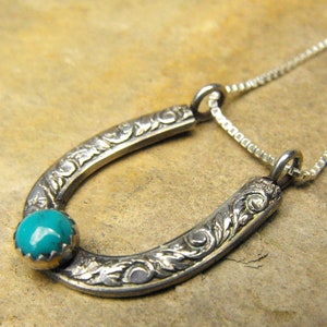 Rustic Sterling Silver Horseshoe Pendant Turquoise Necklace for Women Western Jewelry Turquoise Jewelry image 4