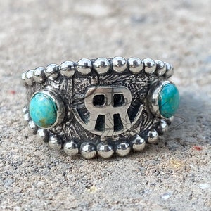 Turquoise Initial Ring Sterling silver Western Ring Unisex Turquoise Brand Ring Turquoise jewelry Western Jewelry for women Cowgirl Ring