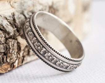 Floral Ring Sterling Silver  Engravable Ring  Secret message ring - Promise ring - Wedding band for her