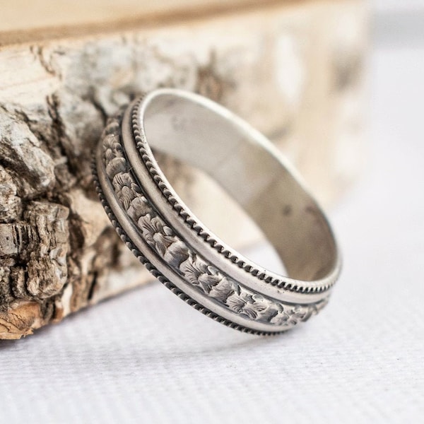 Floral Ring Sterling Silver  Engravable Ring  Secret message ring - Promise ring - Wedding band for her