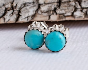 Blue Turquoise studs, Tiny Sterling Silver Studs, Blue Turquoise Earrings, Boho Jewelry for Women