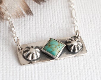 Sterling Silver Turquoise Bar Necklace: Southwestern Boho Jewelry