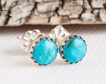 Blue Turquoise studs, Tiny Sterling Silver Studs, Blue Turquoise Earrings, Boho Jewelry for Women