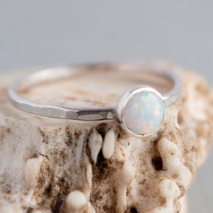 White Opal Ring Sterling Silver Opal Gemstone Stackable Rings Gemstone Rings for women Dainty Ring image 8