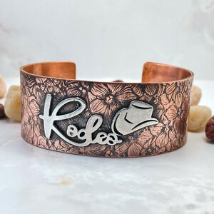 Rodeo Cuff Bracelet Cooper and Sterling Silver Floral Cuff, Cuff bracelet for Cowgirl, Rodeo Jewelry, Horse girl gifts, Copper bracelet cuff image 4