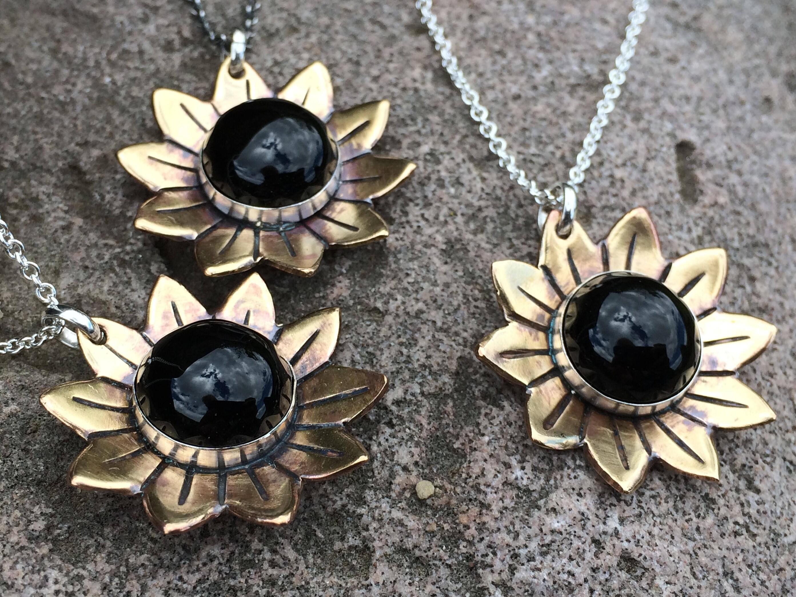 Sunflower Necklace Gold Mixed Metal Sunflower Jewelry Etsy