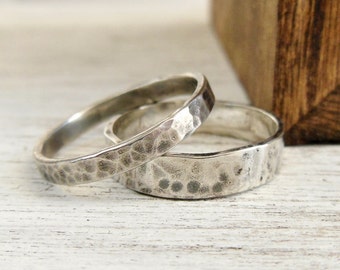 Parure d'alliance - parure de bague en argent sterling - Alliance martelée pour elle et lui