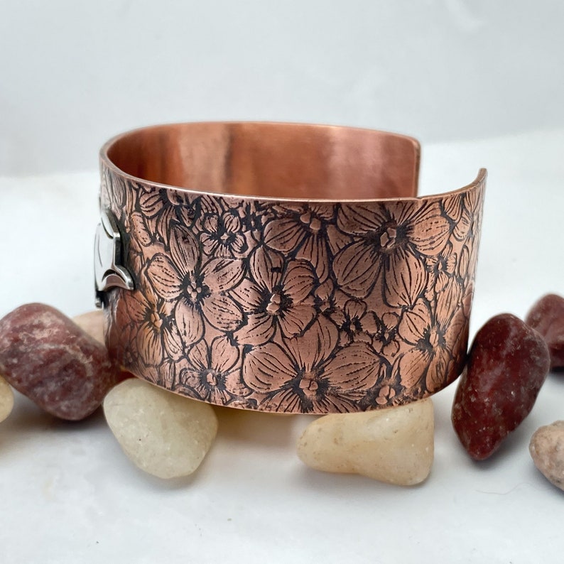 Rodeo Cuff Bracelet Cooper and Sterling Silver Floral Cuff, Cuff bracelet for Cowgirl, Rodeo Jewelry, Horse girl gifts, Copper bracelet cuff image 5